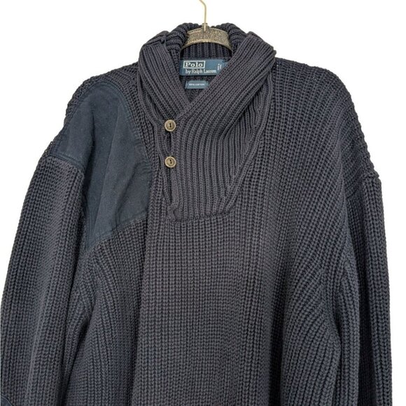 Vintage Polo Ralph Lauren Fisherman Shooting Sweater Mens Sz XXL Blue Military - Picture 3 of 11